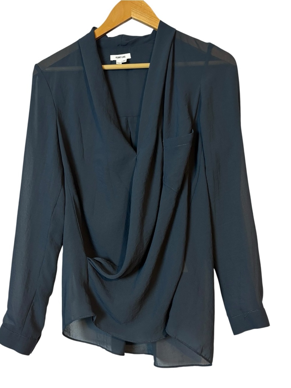Helmut Lang Sheer Draped V-Neck Wrap Blouse Long Sleeve Women's Size M